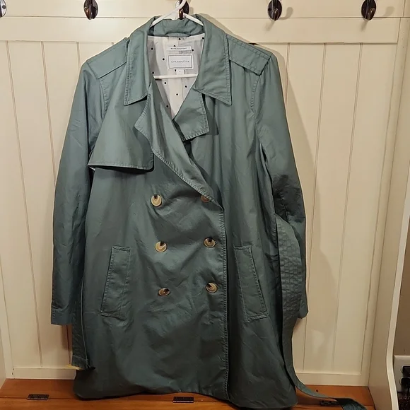 Charter Club Rain Trench Coat Water Resistant- Medium Green - Picture 3 of 9